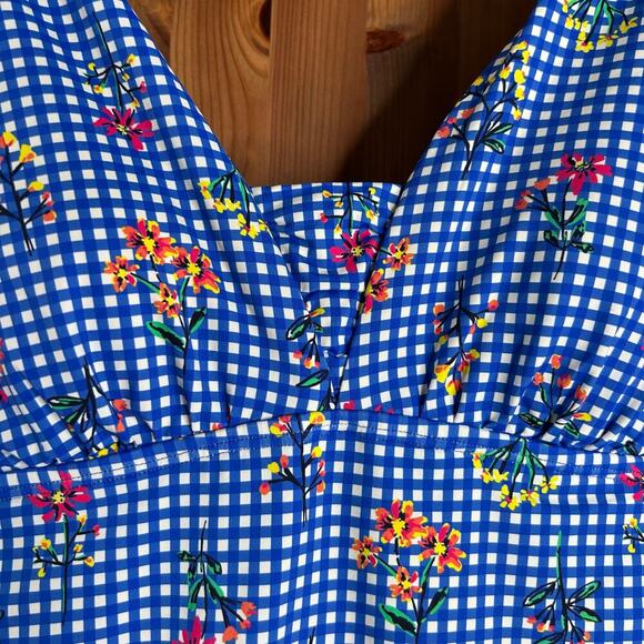 Lands End Blue Gingham Floral Swim Tankini Top Women's 8 Beachy Botanical Check - Picture 6 of 10